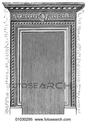 Stock Illustration - Architecture - Italy - line art Detail Renaissance Doorway in the Palazzo del Governatore at Rome. The Renaissance -- the revival of arts and literature under the influence of classical (Greek & Roman) models in the 14th - 16th centuries.. Fotosearch