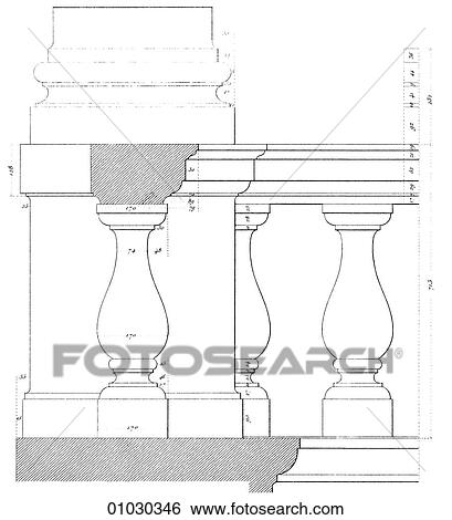 Stock Illustration - Architecture - Italy - line art Detail Renaissance A balustrade from the Palazzo Lante, Piazza Della Caprettari.. Fotosearch
