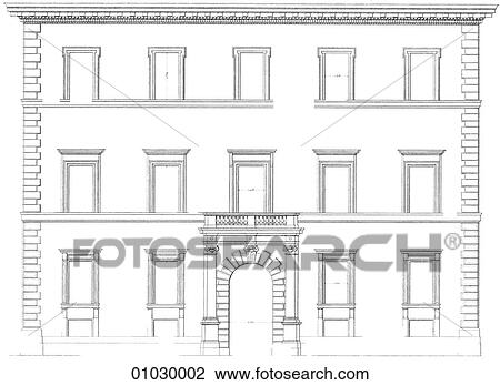 Architecture - Italy - line art Elevation Mannerist/Renaissance The Palazzo Verospi in the Via Del Corso (the main street in central Rome) by Onorio Lunghi (1569-1619). Mannerism was an Italian style that grew out of the high Renaissance c. 1520 and last View Large Illustration Drawing - Architecture - Italy - line art Elevation Mannerist/Renaissance The Palazzo Verospi in the Via Del Corso (the main street in central Rome) by Onorio Lunghi (1569-1619). Mannerism was an Italian style that grew out of the high Renaissance c. 1520 and last. Fotosearch