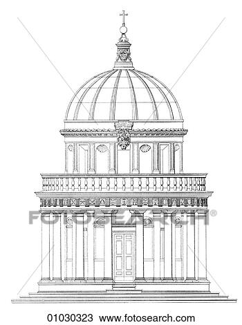 Architecture - Italy - line art (e3) Elevation - Dome of the "Tempietto (little temple) of San Pietro In Montorio by Donato Bramante (1444-1514). The architect was contemporary and friend of Andrea del Verrocchio and also of Leonardo da Vinci, with who View Large Illustration Drawing - Architecture - Italy - line art (e3) Elevation - Dome of the "Tempietto (little temple) of San Pietro In Montorio by Donato Bramante (1444-1514). The architect was contemporary and friend of Andrea del Verrocchio and also of Leonardo da Vinci, with who. Fotosearch
