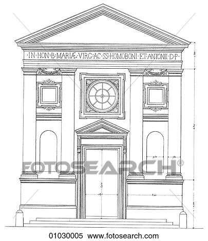 Stock Illustration - Architecture - Italy - line art (e3) Elevation Renaissance The church of San Pietro In Montorio, Rome by Baccio Pintelli. The famous "Tempietto" or "little temple" by Bramante (possibly the most exquisite example of high Renaissance architecture), w. Fotosearch