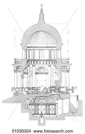 Stock Illustration - Architecture - Italy - line art (e3) Section - Dome of the "Tempietto (little temple) of San Pietro In Montorio by Donato Bramante (1444-1514). The architect was contemporary and friend of Andrea del Verrocchio and also of Leonardo da Vinci, with whom. Fotosearch