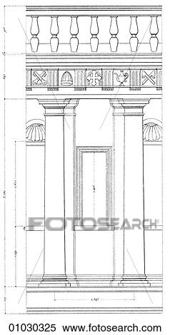 Stock Illustration - Architecture - Italy - line art (e3) Detail of the "Tempietto (little temple) of San Pietro In Montorio by Donato Bramante (1444-1514). The architect was contemporary and friend of Andrea del Verrocchio and also of Leonardo da Vinci, with whom he worke. Fotosearch