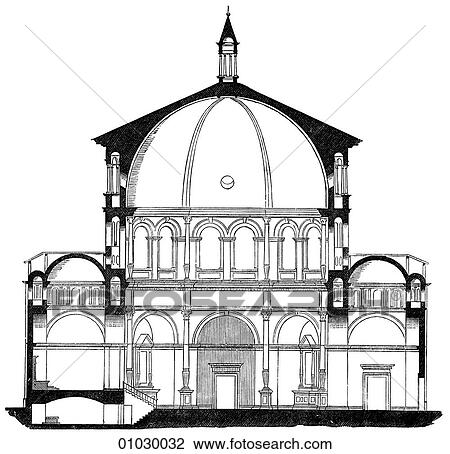 Architecture - Italy - line art (f3) Section Renaissance The church of Santa Maria della Croce near Crema, by Giovanni Battagli c. 1490-1500. The Renaissance -- the revival of arts and literature under the influence of classical (Greek & Roman) models i View Large Illustration Drawing - Architecture - Italy - line art (f3) Section Renaissance The church of Santa Maria della Croce near Crema, by Giovanni Battagli c. 1490-1500. The Renaissance -- the revival of arts and literature under the influence of classical (Greek & Roman) models i. Fotosearch