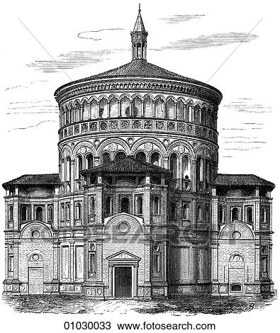 Architecture - Italy - line art (f3) Perspective Illustration Renaissance Santa Maria della Croce near Crema, by Giovanni Battagli c. 1490-1500. The Renaissance -- the revival of arts and literature under the influence of classical (Greek & Roman) mode View Large Illustration Drawing - Architecture - Italy - line art (f3) Perspective Illustration Renaissance Santa Maria della Croce near Crema, by Giovanni Battagli c. 1490-1500. The Renaissance -- the revival of arts and literature under the influence of classical (Greek & Roman) mode. Fotosearch