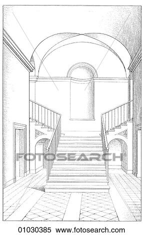 Stock Illustration - Architecture - Italy - line art (ff3) Perspective Illustration Renaissance The Vestibule (the passageway between the outer door and the interior spaces) of the Palazzo Guarnieri at Rome.. Fotosearch