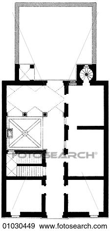 Stock Illustration - Architecture - Italy - line art Floor plan Renaissance A house on the Via delle Coppelle The Renaissance -- the revival of arts and literature under the influence of classical (Greek & Roman) models in the 14th - 16th centuries.. Fotosearch