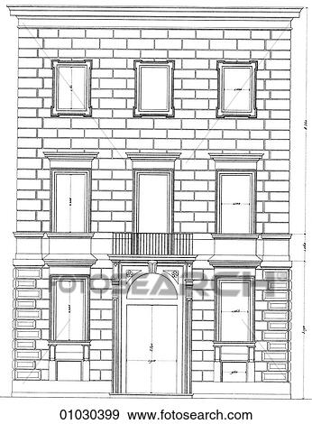 Stock Illustration - Architecture - Italy - line art (jj3) Elevation Renaissance A house on the Piazza San Salvatore in Lauro, southeast of Naples by Antonio Sangallo (1483-1546), the most influential architect of his time and a contemporary of both Bramante and Michelangel. Fotosearch