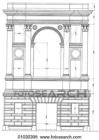 Stock Illustration - Architecture - Italy - line art (kk3) Elevation Renaissance A bank on the Via Del Banco, Rome. Fotosearch