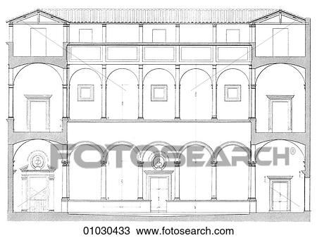 Drawing - Architecture - Italy - line art (nn3) Elevation Renaissance The Collegio Piceno The Renaissance -- the revival of arts and literature under the influence of classical (Greek & Roman) models in the 14th - 16th centuries.. Fotosearch