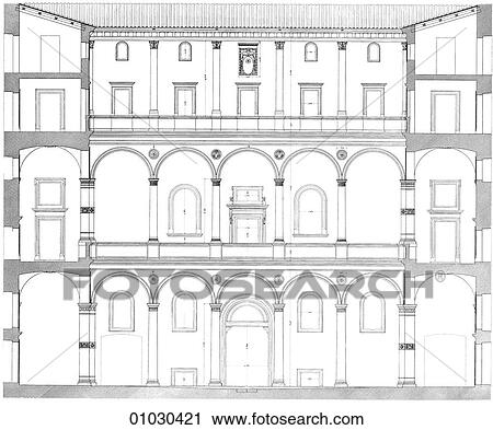 Clip Art - Architecture - Italy - line art (q3) Section Renaissance The Palazzo Della Cancellaria (1486) by Donato Bramante (1444-1514). The architect was contemporary and friend of Andrea del Verrocchio and also of Leonardo da Vinci, with whom he worked to solve. Fotosearch