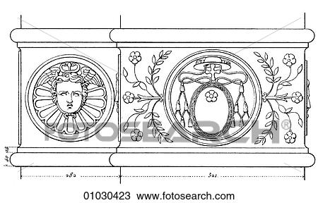 Drawing - Architecture - Italy - line art (q3) Detail Ornamental detail from the courtyard of the Palazzo Della Cancellaria, Rome (1486) by Donato Bramante (1444-1514). The architect was contemporary and friend of Andrea del Verrocchio and also of Leonardo da Vi. Fotosearch