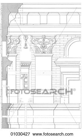 Stock Illustration - Architecture - Italy - line art (q3) Detail Renaissance Wall section & elevation in the courtyard of the Palazzo Della Cancellaria, Rome (1486) by Donato Bramante (1444-1514). The architect was contemporary and friend of Andrea del Verrocchio and also. Fotosearch