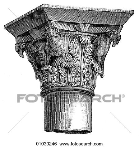 Stock Illustration - Architecture - Italy - line art (w3) Detail Romanesque Capital from San Marco (St. Mark`s) at Venice. This church was originally begun in 829 to hold the remains of St. Mark that had been brought from Alexandria. The present basilica was completed in 10. Fotosearch