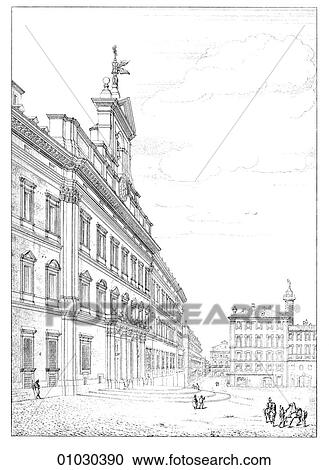 Architecture - Italy - line art (ww3) Perspective Illustration Renaissance Main facade of the Palazzo Di Monte Citorio, also known as the Curia Innocentiana in Rome. The Renaissance -- the revival of arts and literature under the influence of classical View Large Illustration Clipart - Architecture - Italy - line art (ww3) Perspective Illustration Renaissance Main facade of the Palazzo Di Monte Citorio, also known as the Curia Innocentiana in Rome. The Renaissance -- the revival of arts and literature under the influence of classical. Fotosearch