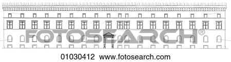 Drawing - Architecture - Italy - line art (y3) Elevation Renaissance The Palace of the Doges (Dukes) - Venice. The Palace was built over a period stretching from the early 14th century to the mid-15th century and is one of the most beautiful buildings in the world. Fotosearch