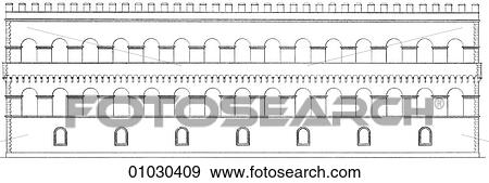 Stock Illustration - Architecture - Italy - line art (y3) Elevation Renaissance The Palace of the Doges (Dukes) - Venice. The Palace was built over a period stretching from the early 14th century to the mid-15th century and is one of the most beautiful buildings in the world. Fotosearch