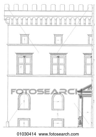 Stock Illustration - Architecture - Italy - line art (y3) Partial Elevation Renaissance The Palace of the Doges (Dukes) - Venice. The Palace was built over a period stretching from the early 14th century to the mid-15th century and is one of the most beautiful buildings in t. Fotosearch