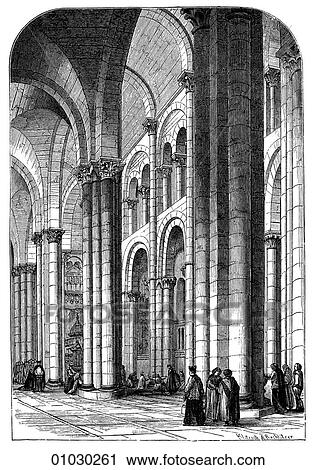 Architecture - Spain - line art (t3) Perspective Illustration Romanesque Interior of the Cathedral of Santiago de Compostella, completed c. 1190. Romanesque - a style of architecture prevalent in Europe from the 10th to early 13th century characterized b View Large Illustration Clip Art - Architecture - Spain - line art (t3) Perspective Illustration Romanesque Interior of the Cathedral of Santiago de Compostella, completed c. 1190. Romanesque - a style of architecture prevalent in Europe from the 10th to early 13th century characterized b. Fotosearch