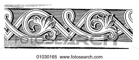 Stock Illustration - Architecture - Switzerland - line art Detail Romanesque Frieze from the Monastery at St. Gall c. 900. Romanesque - a style of architecture prevalent in Europe from the 10th to early 13th century characterized by massive vaulting and round arches. Middle. Fotosearch