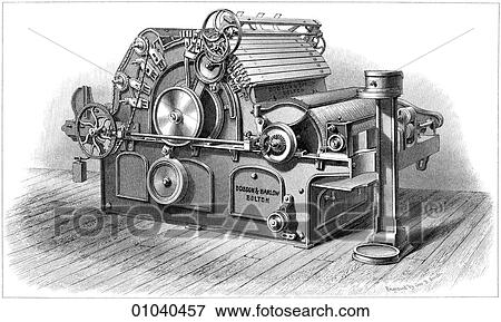 産業 技術 Line 芸術 遅く 19世紀 織物の製造業 工場 綿 くるくる回る 自己 ストリッピング Carding Engine 機械類 イラスト Fotosearch