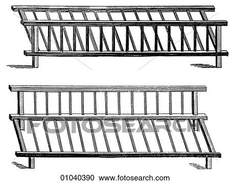 Clipart - Industry & Technology -line art 18th century textile manufacturing Wool production drying racks. Fotosearch