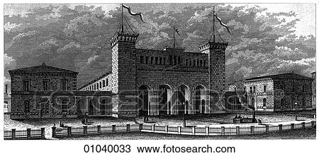 Industry & Technology - line art (a4) Factory Illustration 19th century View Large Illustration Drawing - Industry & Technology - line art (a4) Factory Illustration 19th century. Fotosearch