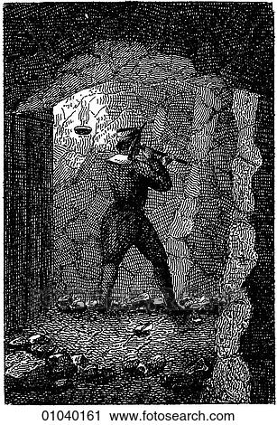 Clip Art - Industry & Technology -line art (bb4) Mining Illustration Man working at the ore face - 18th century. Fotosearch