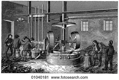 Industry & Technology -line art (cc4) Iron and steel making Illustration An early 19th century foundry - crushing the ore. View Large Illustration Clip Art - Industry & Technology -line art (cc4) Iron and steel making Illustration An early 19th century foundry - crushing the ore.. Fotosearch