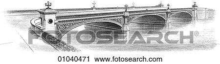 Clip Art - Industry & Technology -line art Civil Engineering Bridge Illustration Perspective Albert Bridge over the River Clyde, Glasgow, Scotland Opened May 1871 and named for Queen Victoria`s husband, Prince Albert.. Fotosearch