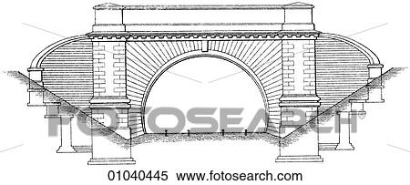 Stock Illustration - Industry & Technology -line art Civil Engineering Bridge over a railway line Elevation. Fotosearch