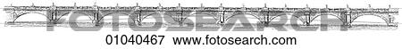 Stock Illustration - Industry & Technology -line art Civil Engineering Bridge Elevation Waterloo Bridge over the River Thames, London England. This bridge has the Houses of Parliament on one end and Waterloo Railway station on the other.. Fotosearch