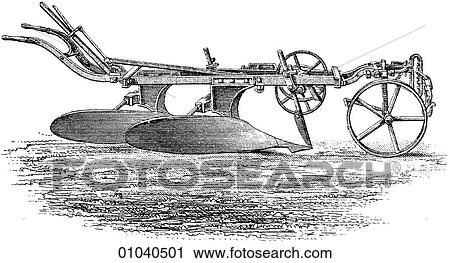 Clip Art - Industry & Technology - line art Agriculture Ransomes Sims and Head`s Patent double furrow plough.. Fotosearch