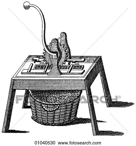 Clipart - Industry & Technology -line art Manufacturing Coining A machine to mint coins c. 1800. Fotosearch