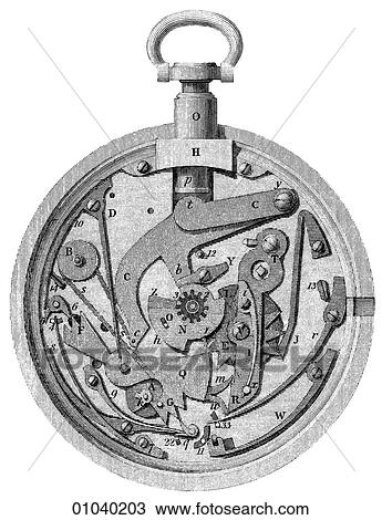 Drawing - Industry & Technology -line art Clock and Watch Work. Fotosearch