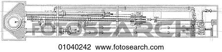 Drawing - Industry & Technology -line art Machinery Hydraulics Hydraulic crane 19th century mechanical device. Fotosearch