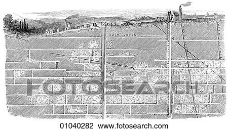 Industry & Technology -line art Industrial Mining Metalliferous Mining Section of part of Devon Great Consols Copper Mine. View Large Illustration Drawing - Industry & Technology -line art Industrial Mining Metalliferous Mining Section of part of Devon Great Consols Copper Mine.. Fotosearch