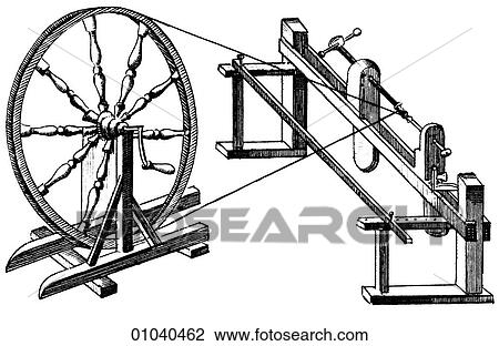 Drawing - Industry & Technology -line art Manufacturing An 18th century lathe machine tool. Fotosearch