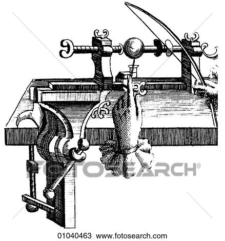 Industry & Technology -line art Manufacturing Machine tool An iron lathe for turning small work in metal View Large Illustration Drawing - Industry & Technology -line art Manufacturing Machine tool An iron lathe for turning small work in metal. Fotosearch