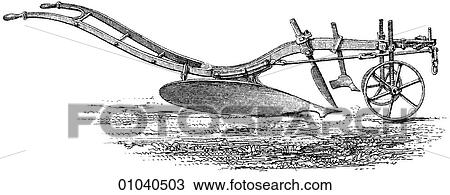 Drawing - Industry & Technology -line art Agriculture Howard`s patent plough.. Fotosearch