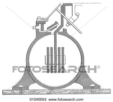 Drawing - Industry & Technology -line art (f4) Transportation Railway Machinery Section of a concept drawing for a late 19th century, electrical railway system . Fotosearch
