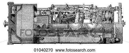 Clipart - Industry & Technology -line art (ff4) Transportation Mountain locomotive, Fell`s system. (Partial Section) machinery. Fotosearch