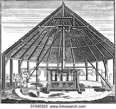 Drawing - Industry & Technology -line art Food Processing Illustration An 18th century sugar mill. Fotosearch