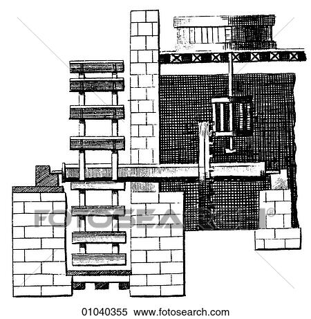 Industry & Technology -line art Food Processing Undershot Mill View Large Illustration Stock Illustration - Industry & Technology -line art Food Processing Undershot Mill. Fotosearch