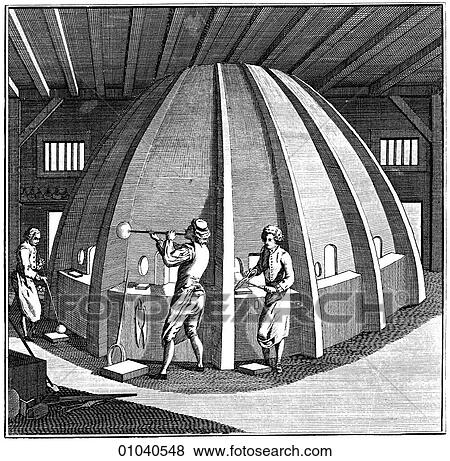 Stock Illustration - Industry & Technology -line art Glass manufacture, 18th century Illustration The fall of Constantinople in 1254 to the Crusaders and in 1453 to the Ottoman Turks drove many Byzantine glassworkers to Venice. The Venetians closely guarded their techniques. Fotosearch