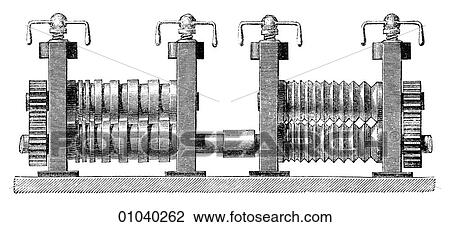 Drawing - Industry & Technology -line art Iron and steel making Rolling mill for puddled iron. machinery. Fotosearch