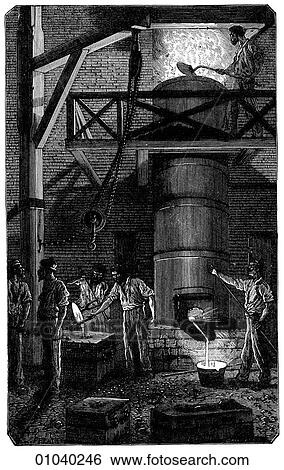 Stock Illustration - Industry & Technology -line art Iron and steel making A 19th century foundry - iron casting Illustration. Fotosearch