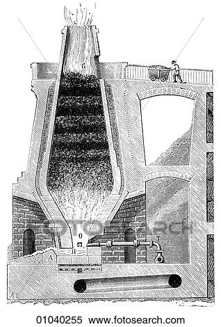 Stock Illustration - Industry & Technology -line art Iron and steel making Blast furnace.. Fotosearch