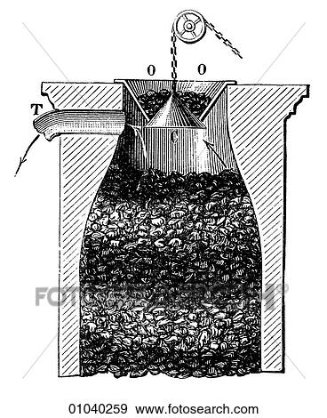 Stock Illustration - Industry & Technology -line art Iron and steel making Apparatus for collecting waste gases from blast furnace., forge, hot, heat, melt, metal, ore. Fotosearch