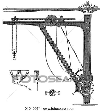 Industry & Technology - line art (l4) Machinery Crane Note the acanthus leaf decoration at the top of the vertical beam. View Large Illustration Stock Illustration - Industry & Technology - line art (l4) Machinery Crane Note the acanthus leaf decoration at the top of the vertical beam.. Fotosearch